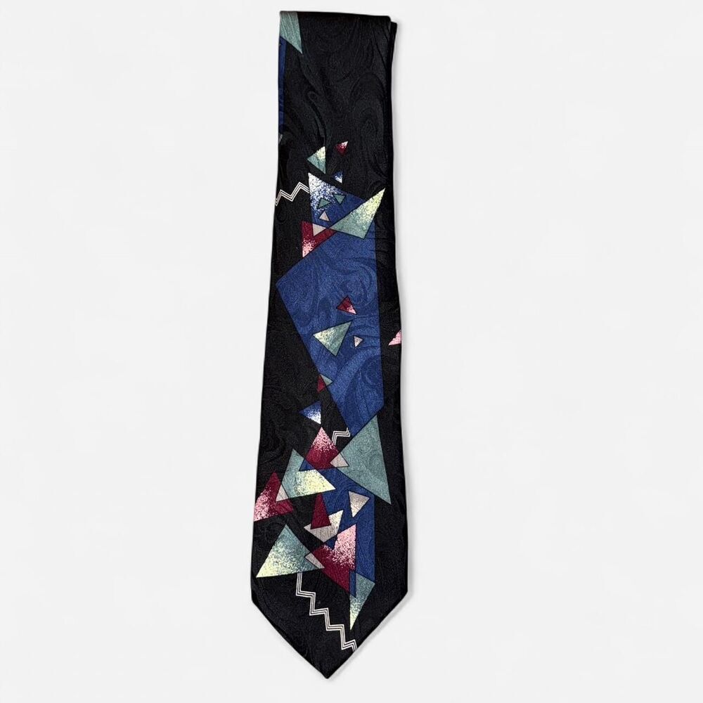 Vintage 80s Lazarus Black and Blue Geometric Tie